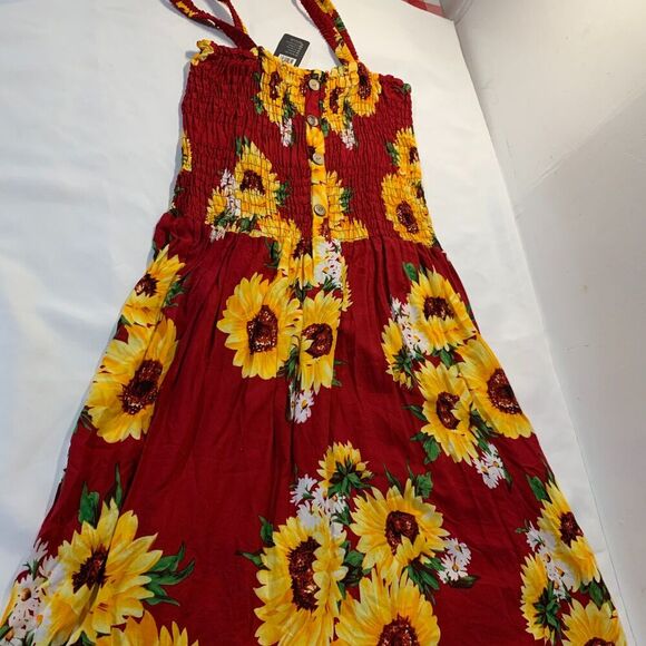 Dresses & Skirts - J&W Women’s Cute Sleeveless Red Sunflowers Dress, fit & flare MIDI DRESS size XL